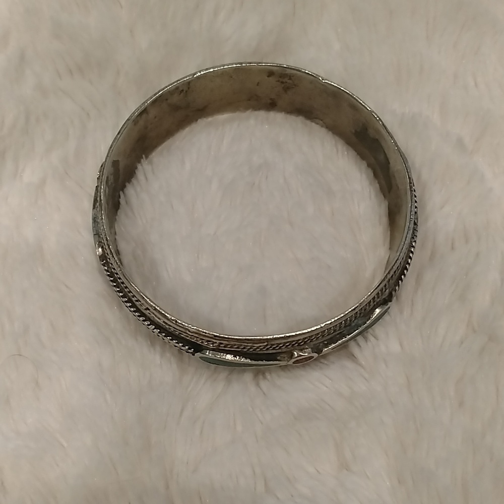 Vintage Turquoise & Coral Sterling Silver Bracelet - Picture 6 of 6